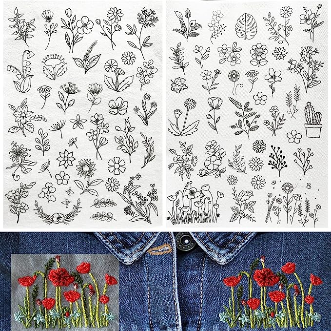 Water Soluble Flower Patterns for Embroidery (50 Pcs/Set)